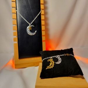 🌙 Handmade Moon Charm Necklace/ Bracelet Set